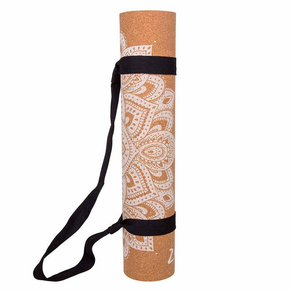 Premium Cork Yoga Mat with Rubber Back | Ornamental Treo Mandala - White | 4.5 mm - Zenvibes